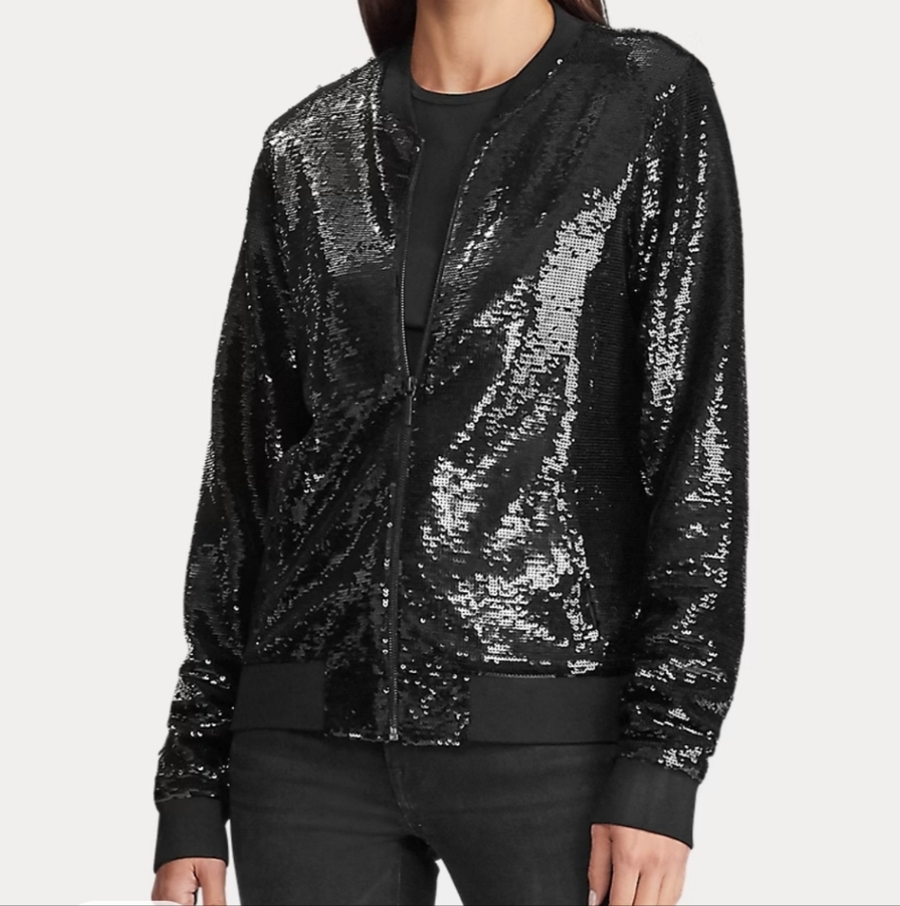 Ralph Lauren Black Sequined Women's Bomber Jacket - Picture 5 of 7
